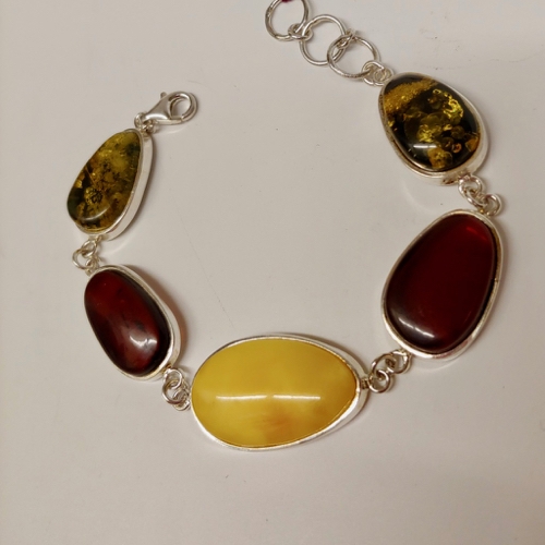 Click to view detail for HWG-129 Bracelet 5 oval green, yellow, dark amber $176